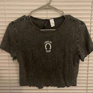 H & M charcoal gray crop top with horshoe design.  Size Large